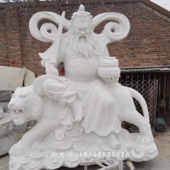 騎虎財神石雕，漢白玉武財神雕塑