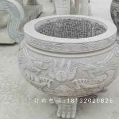 龍浮雕香爐，寺廟香爐石雕