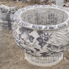 青石水缸，仿古龍浮雕水缸