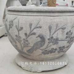 青石水缸雕塑，花盆石雕