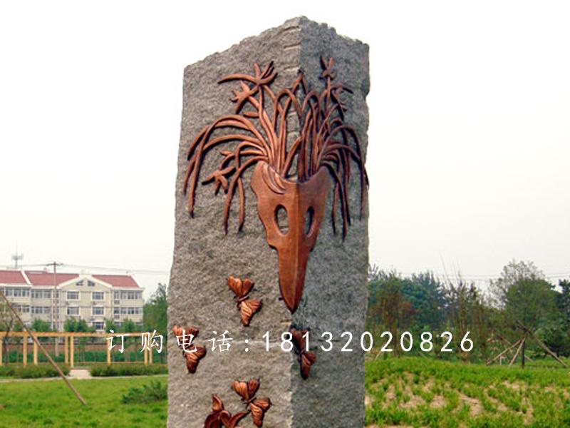 鍛銅浮雕，蝴蝶蘭花銅浮雕