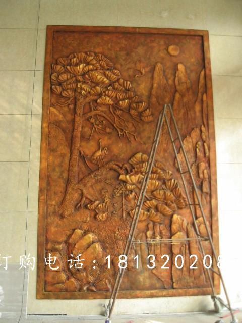 銅浮雕，松鶴延年銅浮雕
