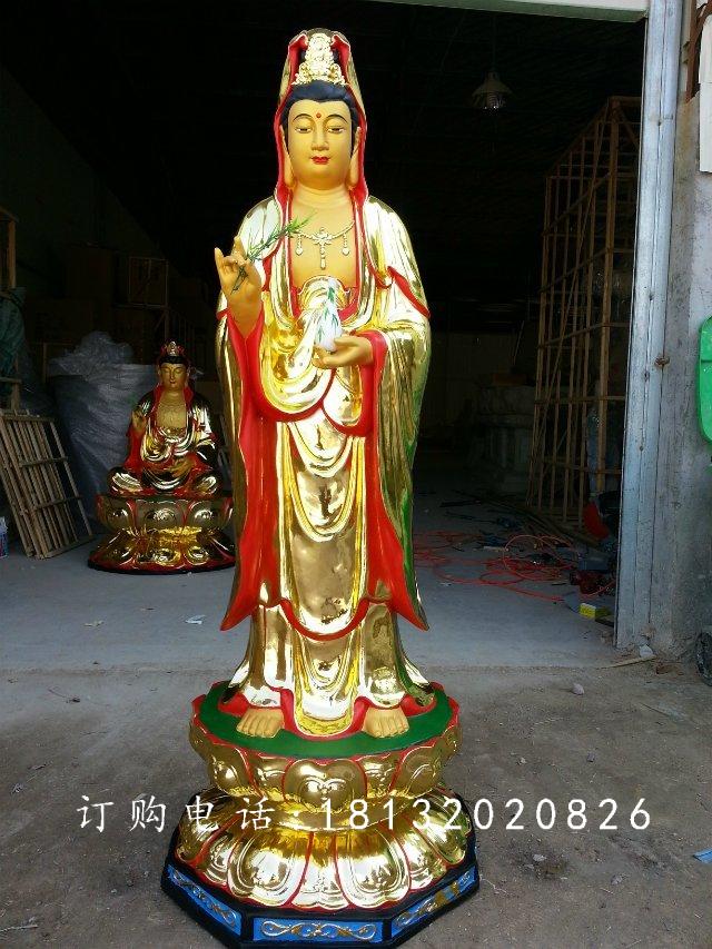 觀音菩薩銅雕，銅雕彩繪觀音雕塑