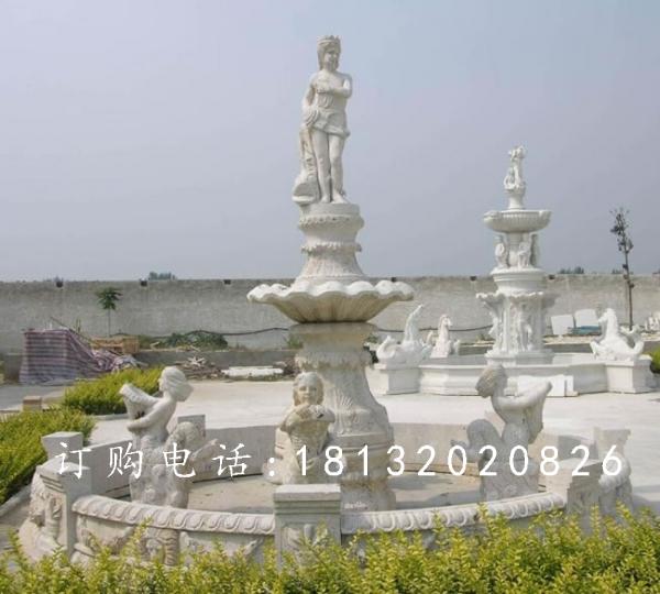 漢白玉噴泉石雕，廣場人物石噴泉