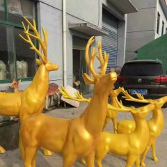 玻璃鋼仿銅鹿雕塑，馴鹿銅雕