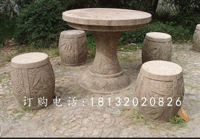 圓桌圓凳石雕，公園桌椅石雕