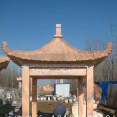 石方亭雕塑，晚霞紅石雕涼亭