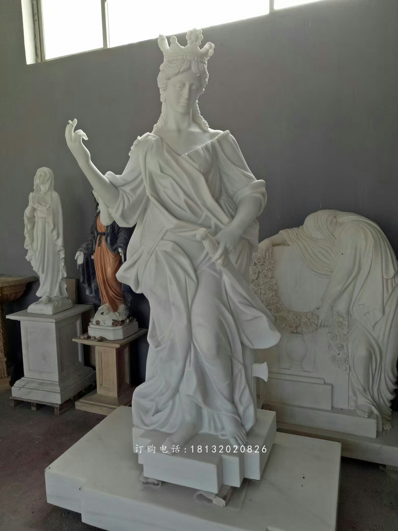 女王雕塑，漢白玉西方美女石雕