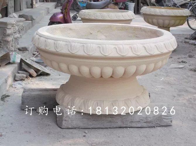 玻璃鋼仿砂巖花盆，公園花盆雕塑