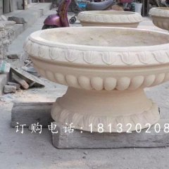 玻璃鋼仿砂巖花盆，公園花盆雕塑