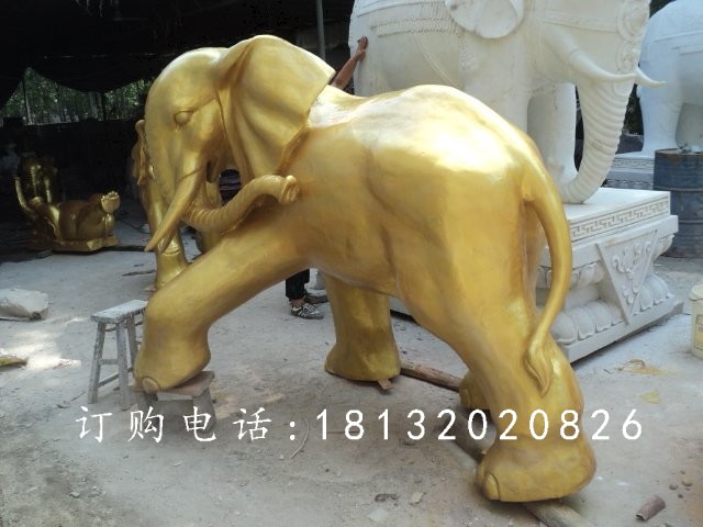 玻璃鋼仿銅大象雕塑，廣場動物雕塑 (3)