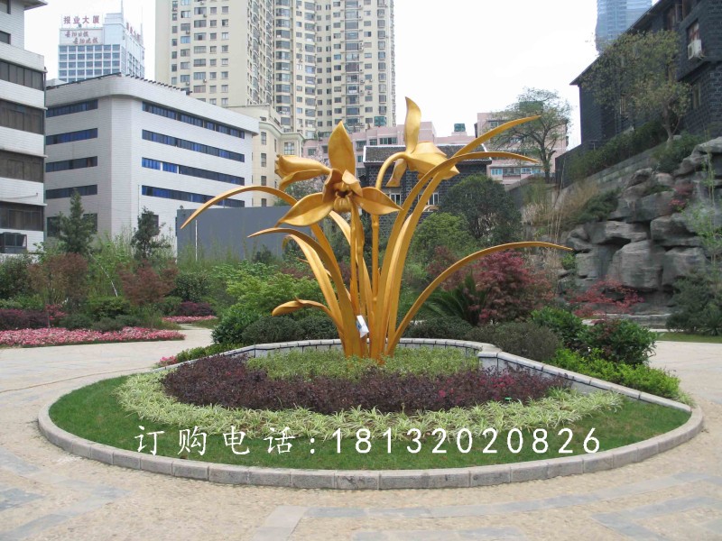 不銹鋼蘭花雕塑，廣場不銹鋼花卉雕塑 (2)