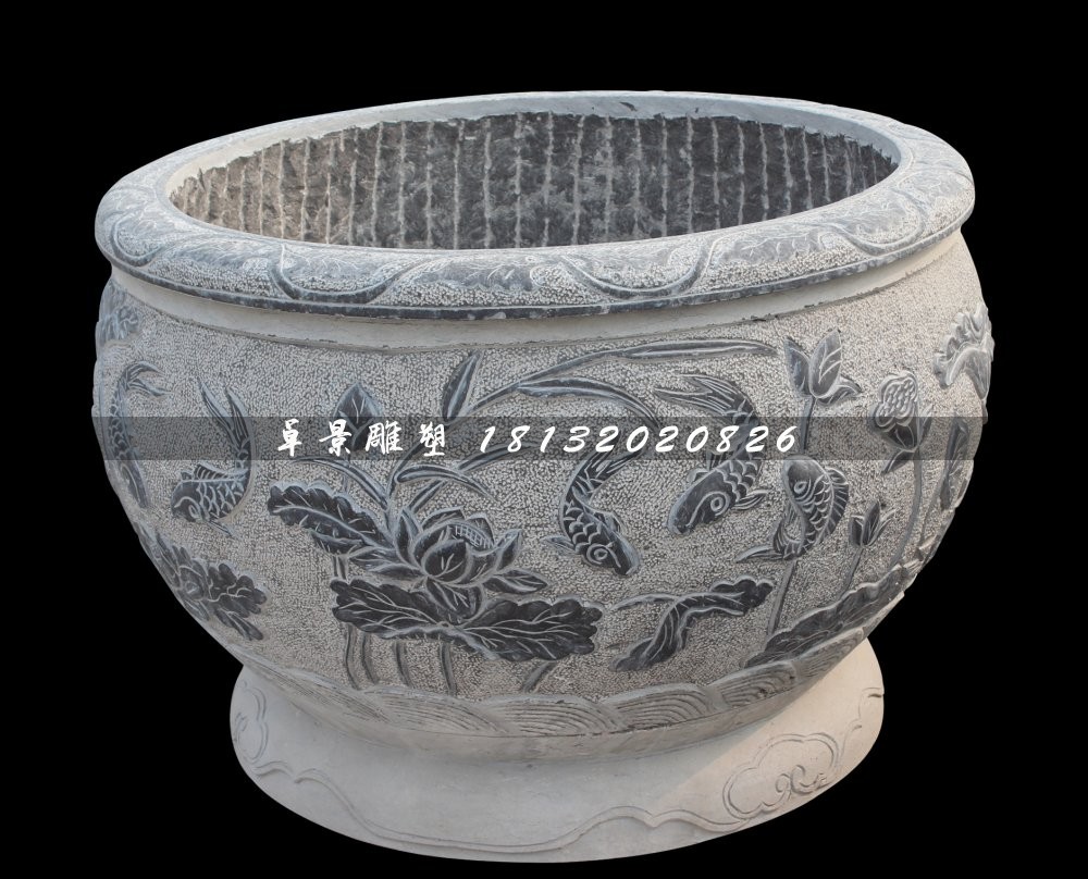 仿古石頭花盆，大理石雕刻花盆