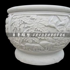 白色石頭水缸，漢白玉石水缸