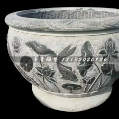 仿古水缸石雕，青石魚缸雕塑