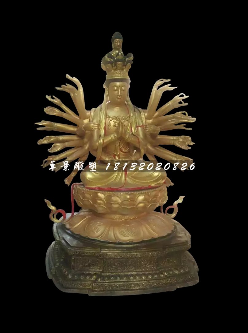 千手觀音銅雕，坐式佛像雕塑