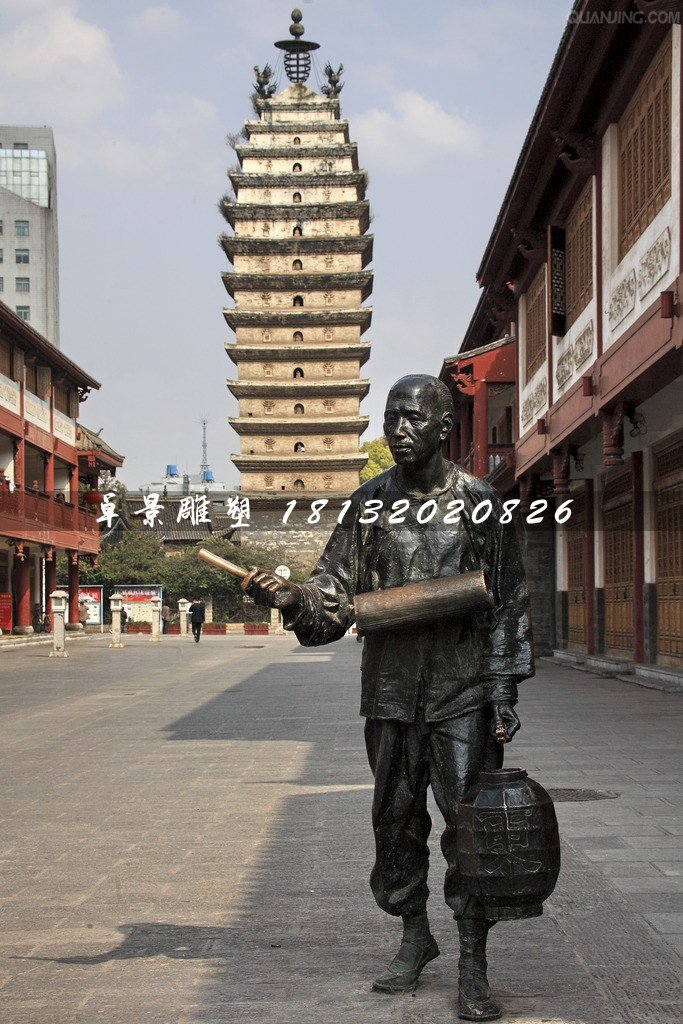 打更人銅雕，街邊景觀銅雕