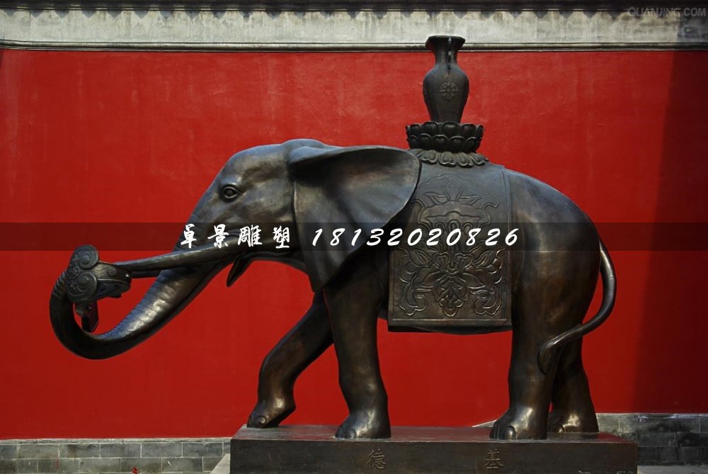 大象銅雕，象馱寶瓶銅雕