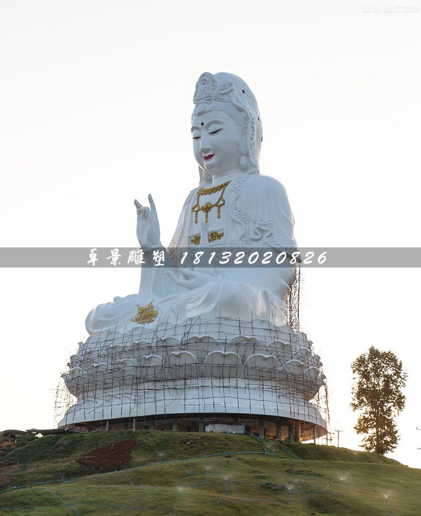 玻璃鋼坐式觀音雕塑，大型觀音雕塑