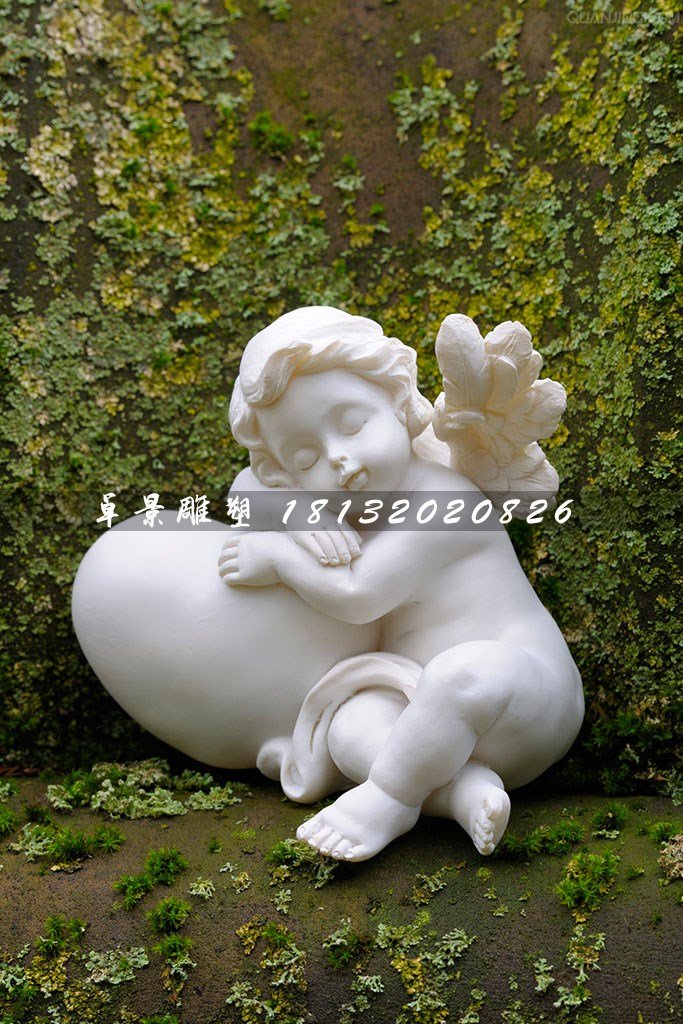 睡覺(jué)的小天使石雕，公園漢白玉人物石雕