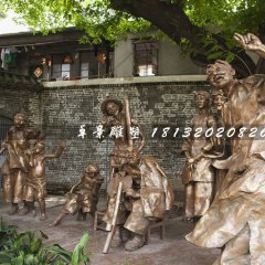 說書銅雕，公園情景雕塑