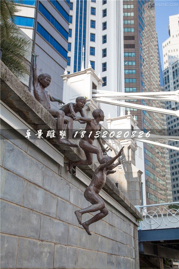 小孩跳水銅雕，街邊景觀銅雕
