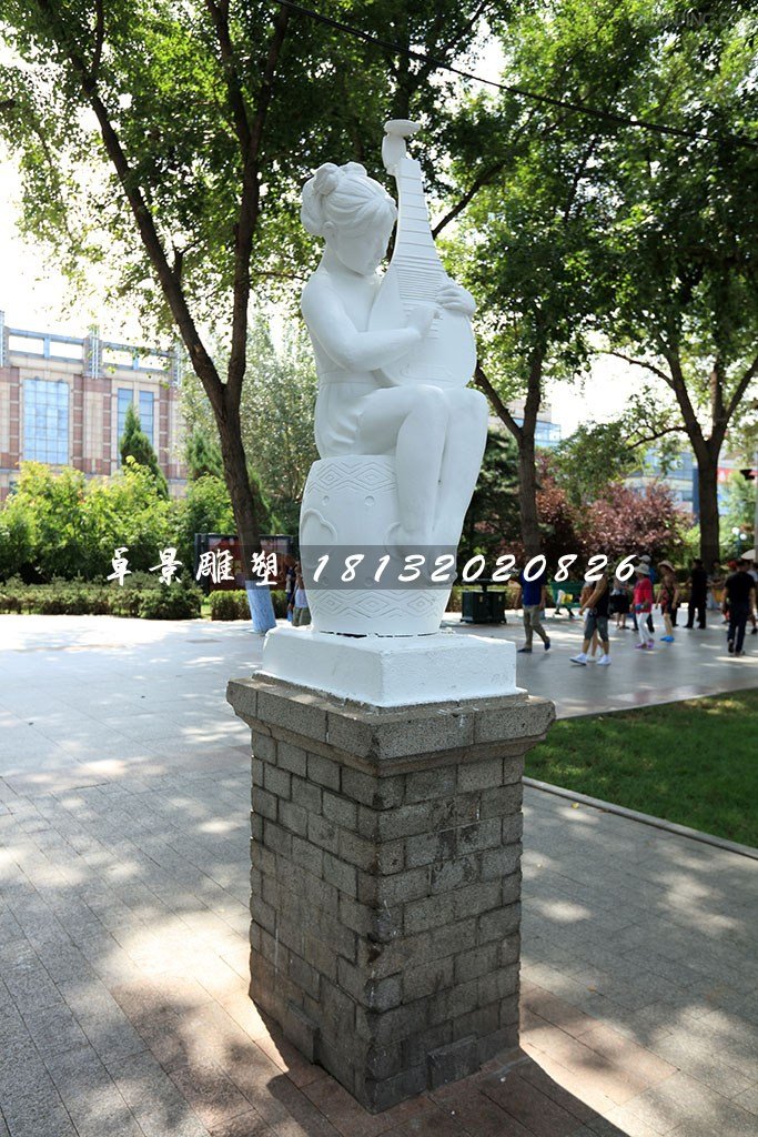 小女孩彈琵琶石雕，公園景觀石雕