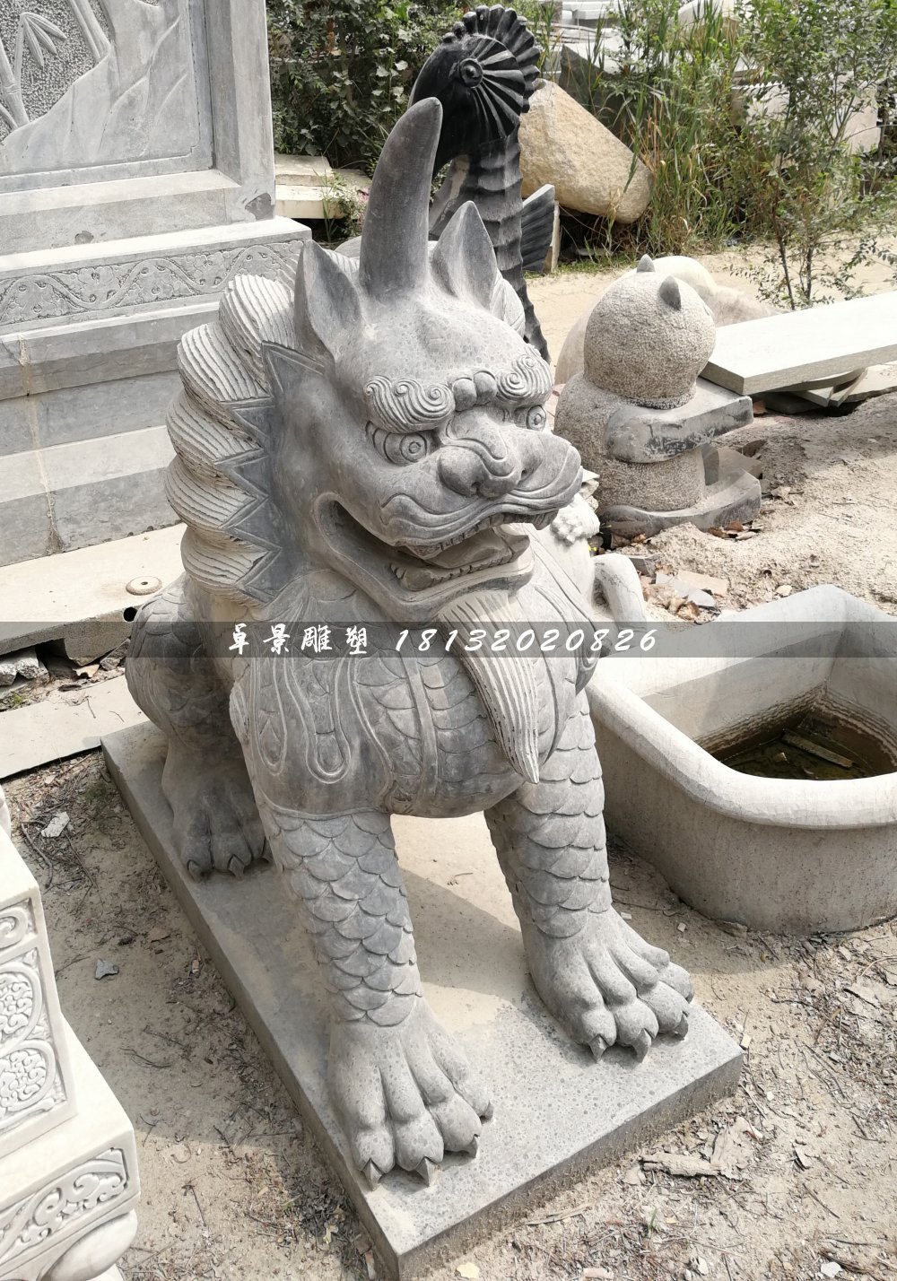 獨(dú)角獸石雕,青石神獸