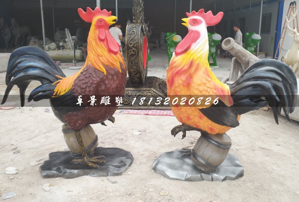 公雞雕塑，玻璃鋼彩繪動物雕塑 (1)
