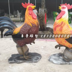 公雞雕塑，玻璃鋼彩繪動物雕塑