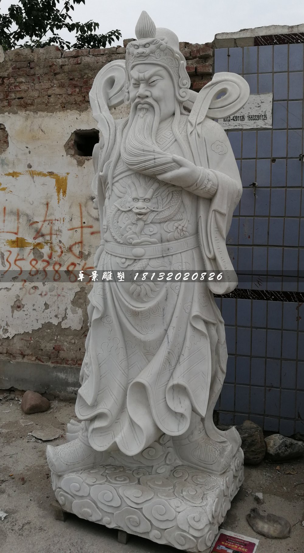 關(guān)公石雕，大理石武財神雕塑 (2)