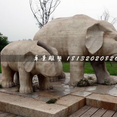 母子象石雕，公園動(dòng)物石雕