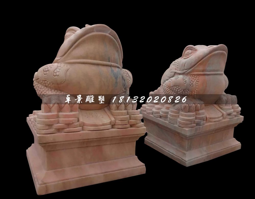 金蟾石雕，晚霞紅金蟾雕塑 (4)