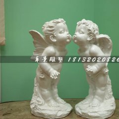 親吻小天使石雕，漢白玉小孩石雕