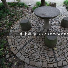 青石圓桌圓凳，公園桌椅石雕