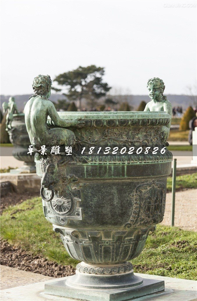青銅花盆雕塑，公園花缽銅雕