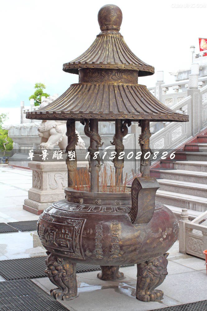 香爐銅雕，寺廟三足銅香爐