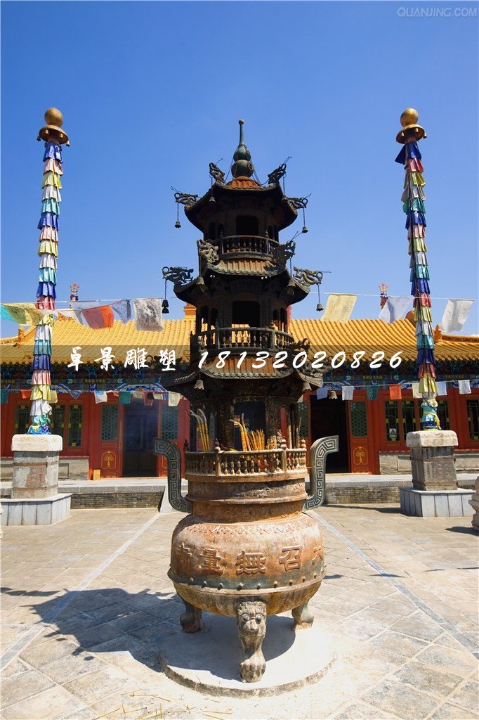 寺廟銅香爐，三足香爐銅雕 (2)