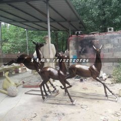 奔跑的鹿銅雕，公園動物銅雕