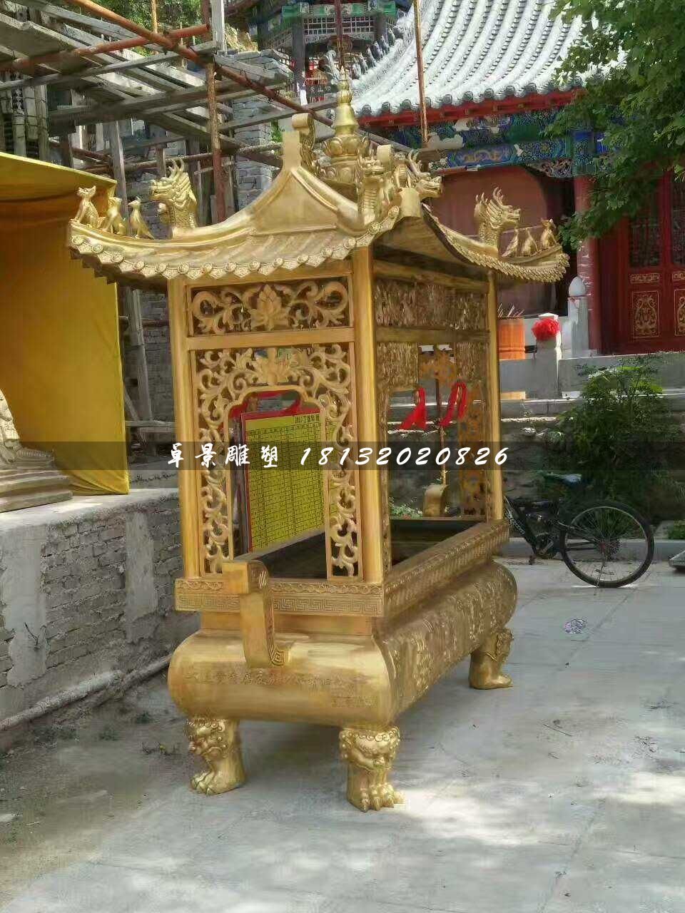 方形香爐銅雕，寺廟銅香爐
