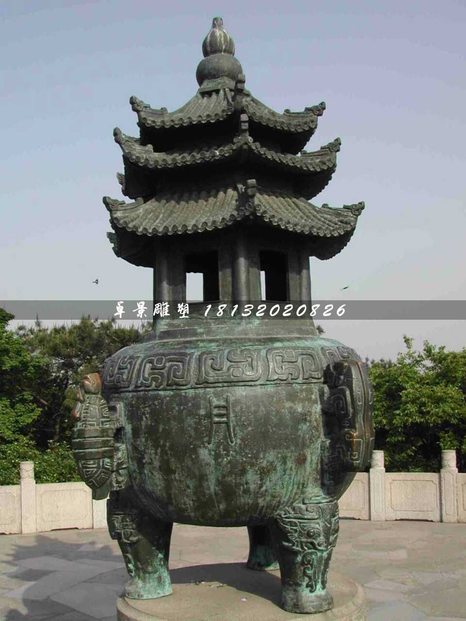 青銅香爐雕塑，寺廟香爐雕塑