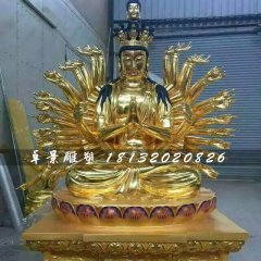 千手觀音雕塑，貼金銅觀音