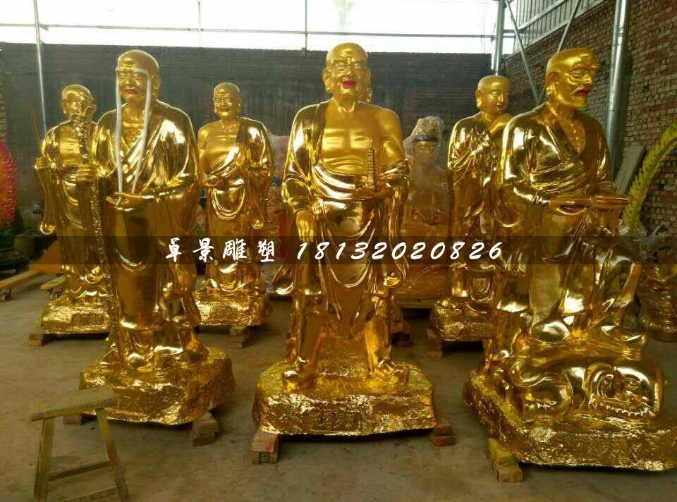 十八羅漢銅雕，貼金佛像銅雕