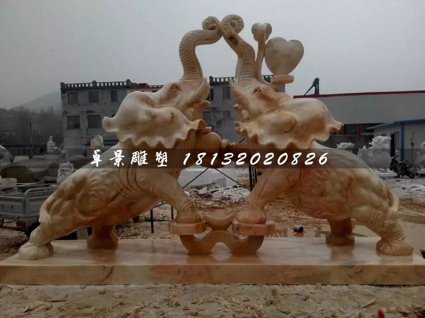 晚霞紅大象石雕，如意象石雕 (3)
