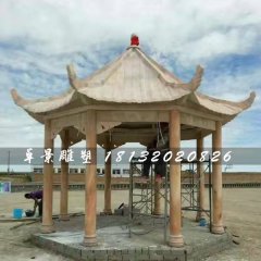 晚霞紅八角涼亭，公園石涼亭