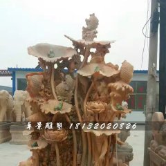 荷花流水池，晚霞紅景觀石雕