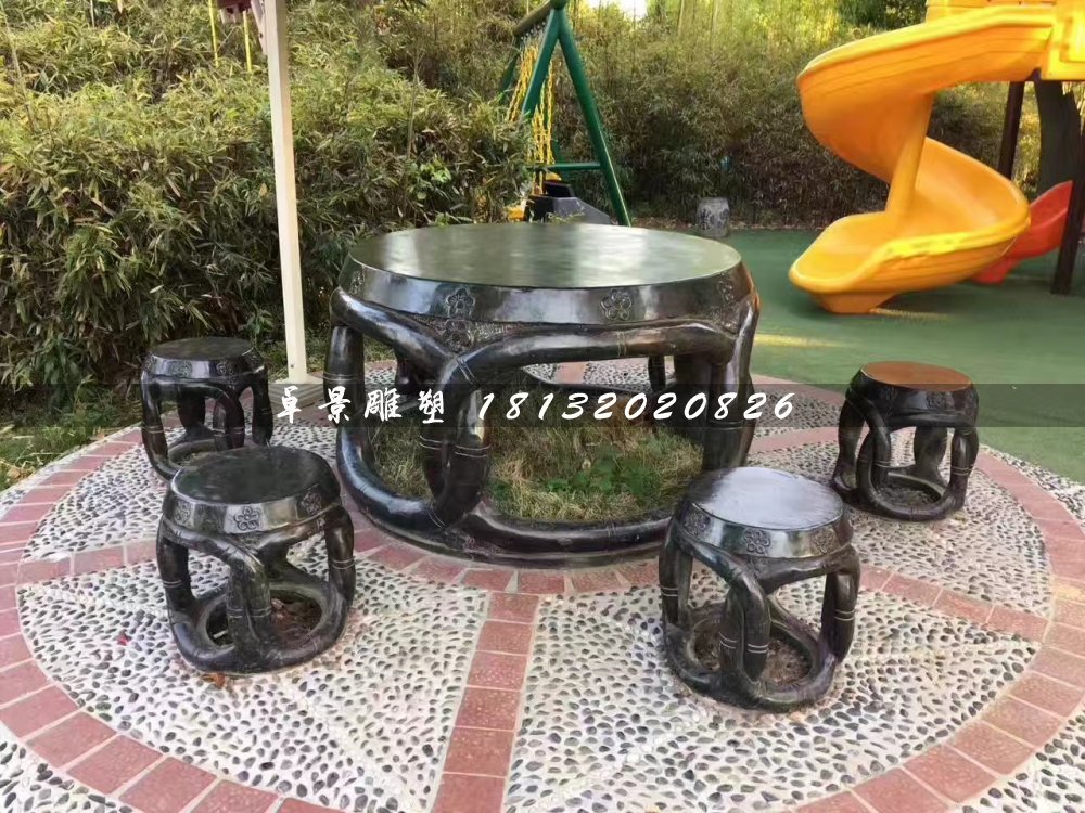 圓桌椅石雕，公園休息椅石雕