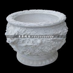 龍浮雕水缸，漢白玉水缸
