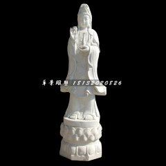 觀音菩薩石雕，漢白玉立式觀音