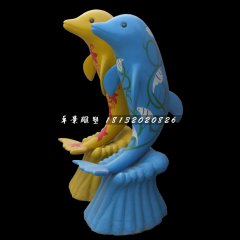 卡通海豚雕塑，玻璃鋼彩繪動物